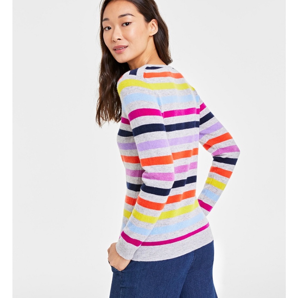 100% Cashmere  with  tag Women's Striped Crewneck Sweater,S